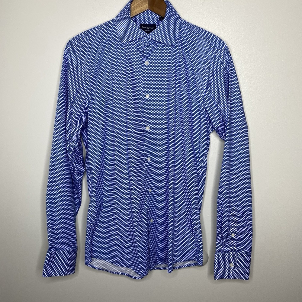 Dan John Dress Shirt Cotton Spandex Button Up Long Sleeve Size Medium Blue Italy